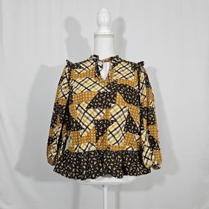 Cato patchwork long sleeve top women's size small